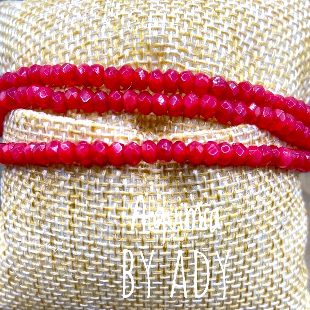 Triple string untreated ruby gemstone silver statement bracelet - Picture 2 of 5